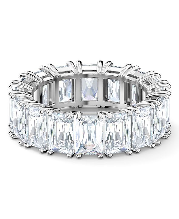 Silver-Tone Baguette-Crystal Wide Ring | Macys (US)