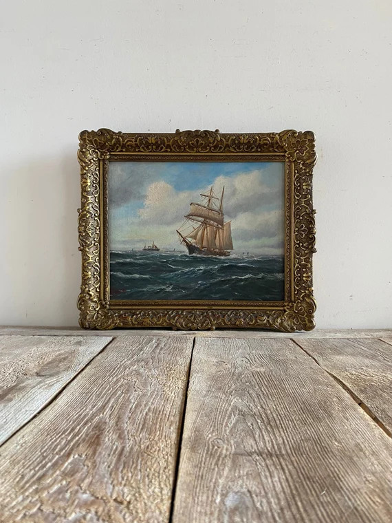 Little 1940s Large Traditional Sailboat Oil Painting Dutch - Etsy | Etsy (US)