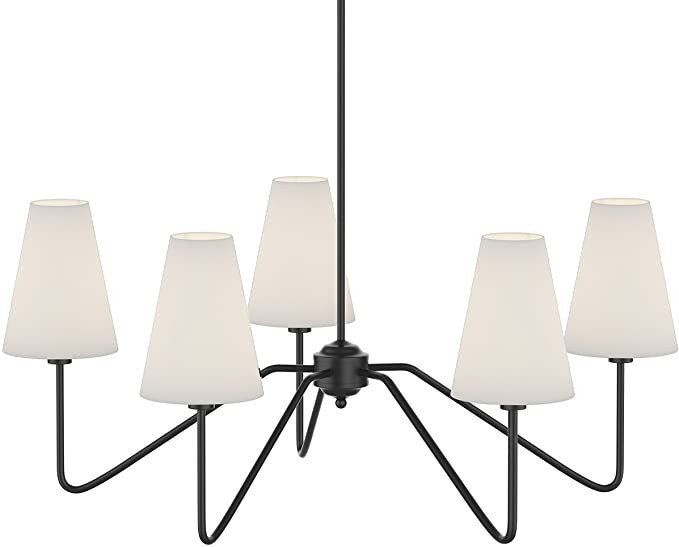 Electro bp;30" Dia 5-Arm Classic Chandeliers Matt Black with White Linen Shades,200W | Amazon (US)