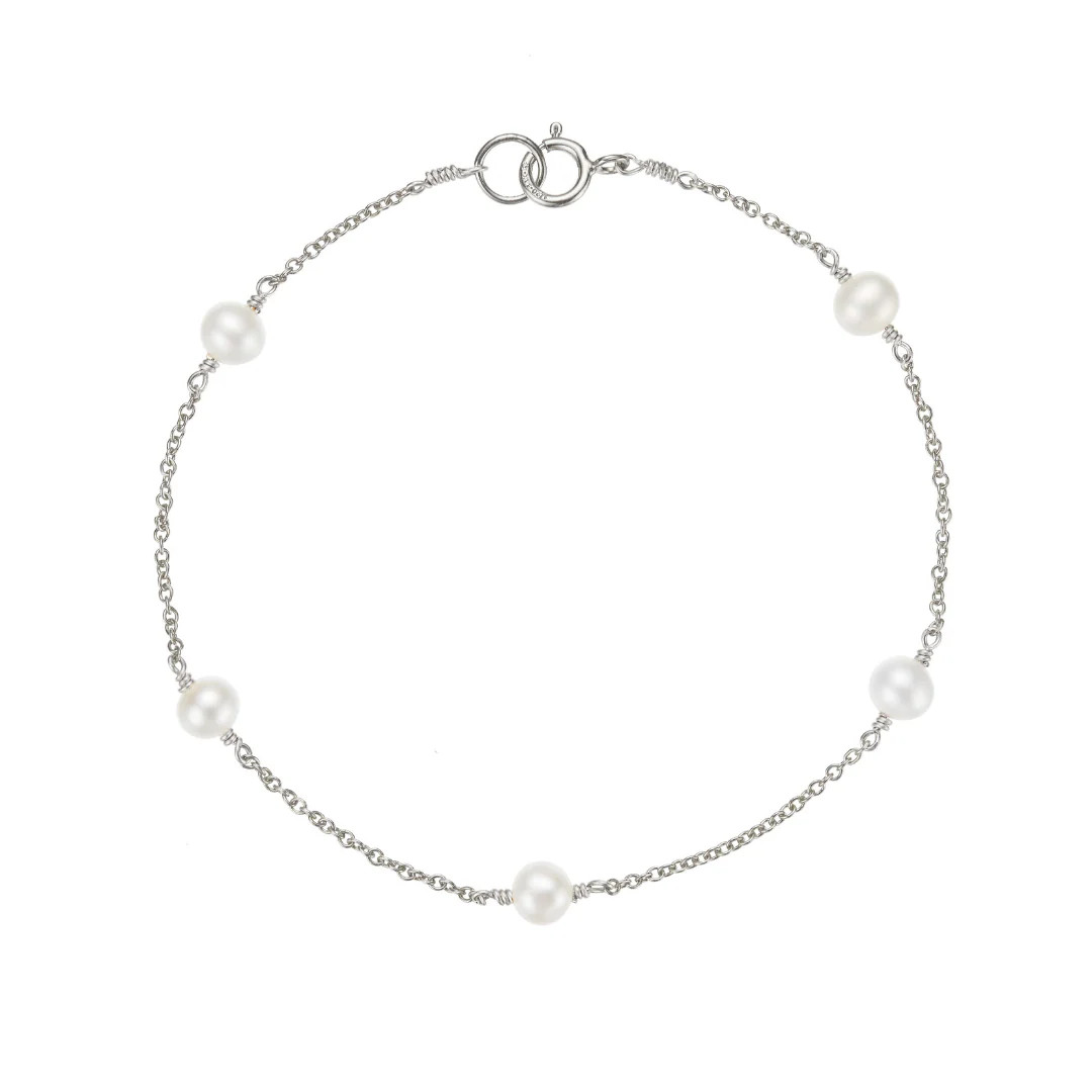 Solid White Gold Five Pearl Bracelet | Lily & Roo