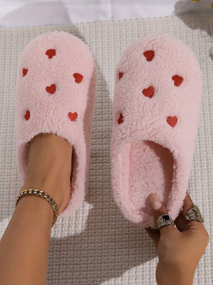 Women's Cute Pink House Slippers With Heart Shape Toe, Four Seasons Soft And Lightweight Scuffs, ... | SHEIN