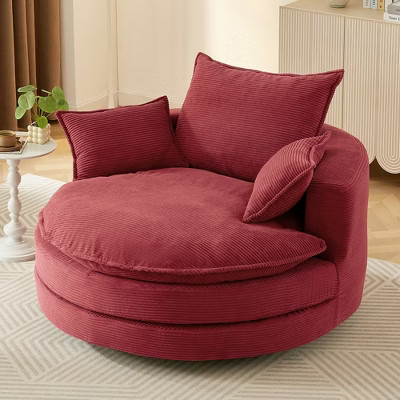 360° Corduroy Swivel Accent Chair, Barrel Chair Swivel Round Sofa Chair with Cushion for Living Room, Red | Target