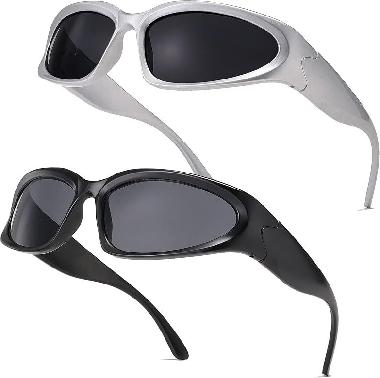 Wrap Around Fashion Sunglasses for Men Women Swift Oval Dark Sunnies Silver Mirrored Outdoor Spor... | Amazon (US)
