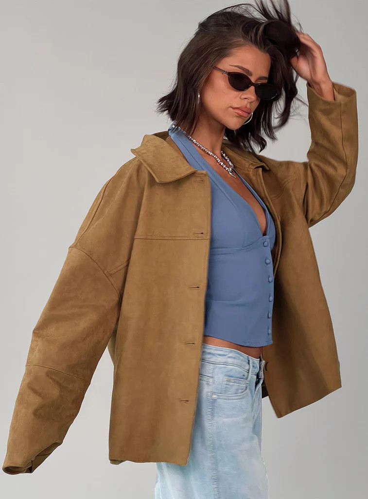 Huntsville Faux Suede Jacket Brown | Princess Polly AU