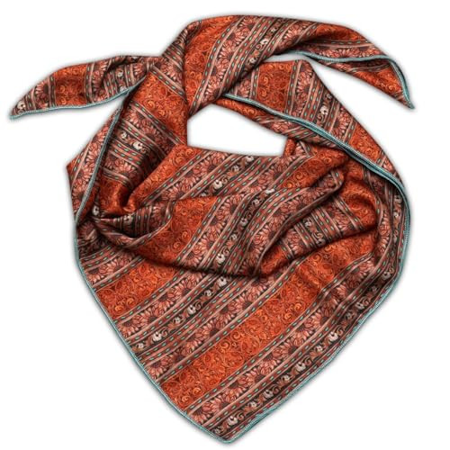 Helder Creek Co Wild Rag Silk Scarf 36 inch Western Cowboy Bandana Square Silky Floral Tooled Leather Scarves, Wild Rags for Men & Women (Brown,Teal&Cream) | Amazon (US)