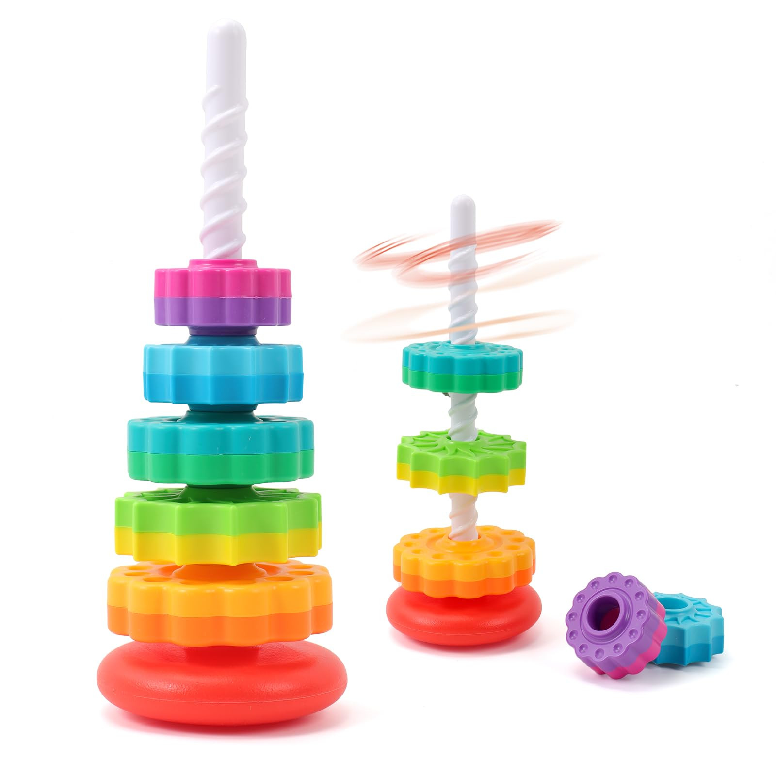 Baby Spinning Stacking Toys, 1-3 Rainbow Ring Stacker Montessori Toys for Babies, Sensory Toys fo... | Amazon (US)