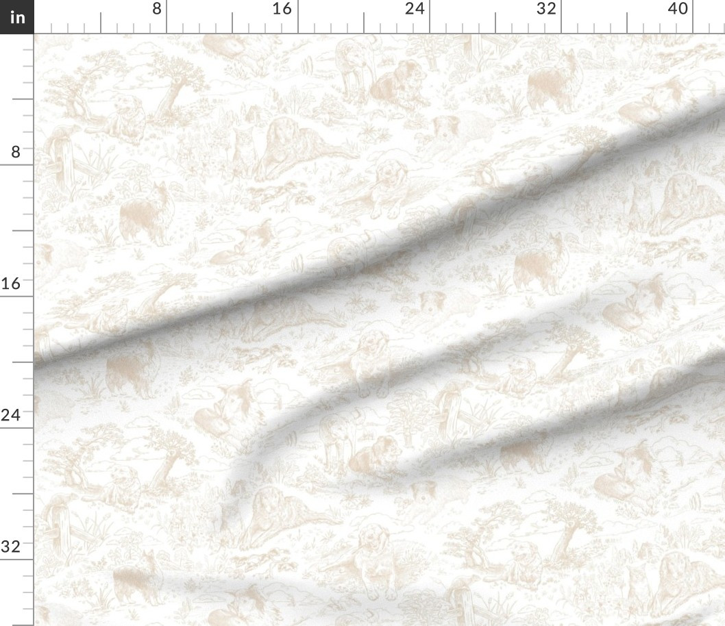 Fabric in Country Dogs Toile Beige on White | Spoonflower