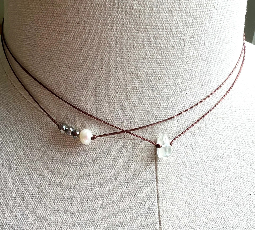 Double Strand Pearl Choker: Antique Silver Beads, Quartz Gemstone | Etsy (US)