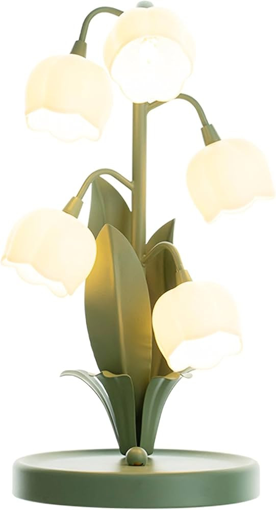 DJAMEL Green Table Lamp Flower Flower Table Lamps 5-Light Floral Shape Metal Leaf with Frosted Wh... | Amazon (US)