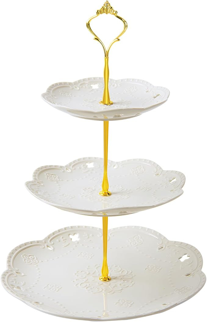 3 Tier Porcelain Cupcake Stand, Tiered Tray Cupcake Stand, Dessert Stands, 3 Tier Cupcake Serving... | Amazon (US)