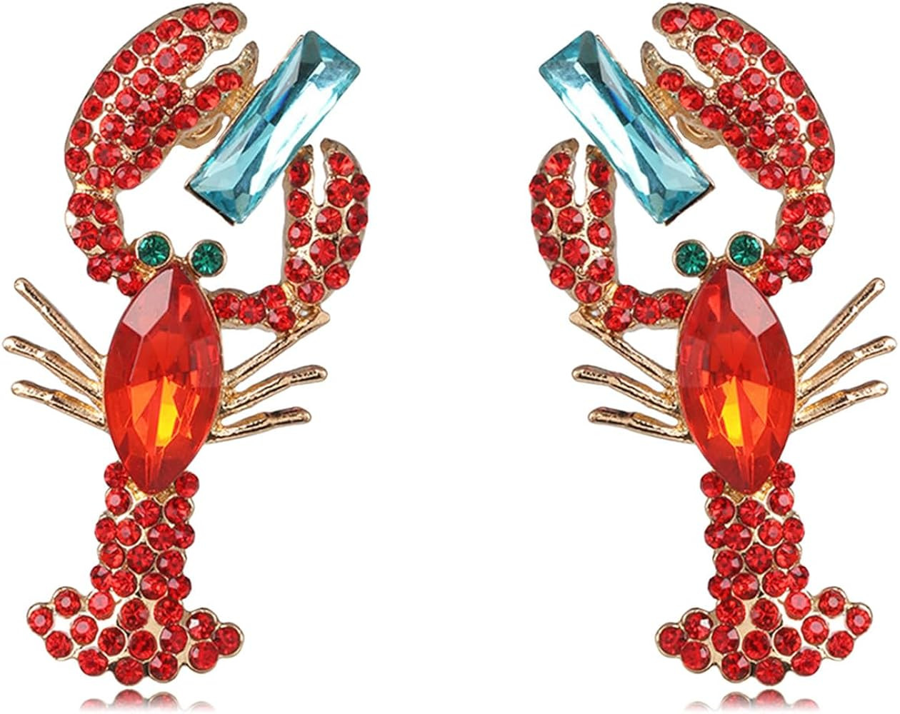 Lobster Crayfish Earrings for Women Red Rhinestone Crystal Crayfish Lobster Animal Drop Dangling Studs Earring Party Beach Sea Ocean Christmas Theme Jewelry Gifts | Amazon (US)