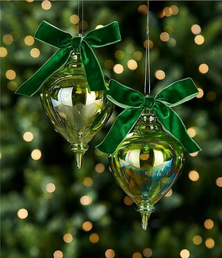 Trimsetter Christmas Magic Collection Green Iridescent Drop Finial with Bow Glass Ornament, Set o... | Dillard's