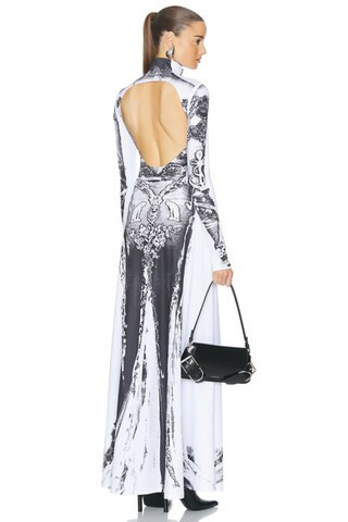 Jean Paul Gaultier Dentelle Trompe L'oeil Long Sleeve Dress in White & Black | FWRD | FWRD 