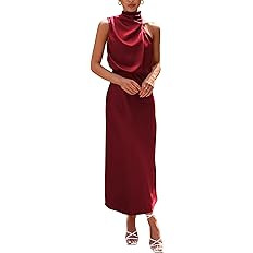 PRETTYGARDEN Women's 2026 Summer Satin Dress Elegant Sleeveless Mock Neck Cocktail Party Maxi Dre... | Amazon (US)