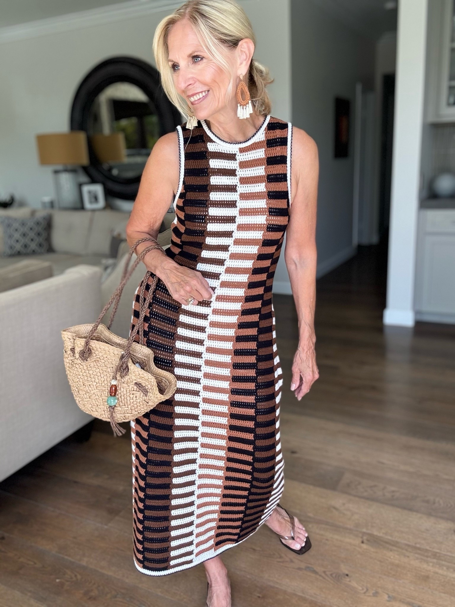 This is a dress for two seasons.

This knit dress with blocks of chocolate is chic for summer and I love that it comes with a slip dress underneath!

I can easily see this chocolate knit definitely transition into fall.

But for now I’m styling it with some jelly kitten heels and a Rafia bag.

Follow me for more 50+ style inspiration.

#LTKgrwm #LTKootd #LTKOver40