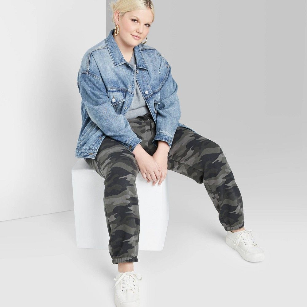 Women's Plus Size Camo Print High-Rise Sweatpants - Wild Fable Gray 2X | Target