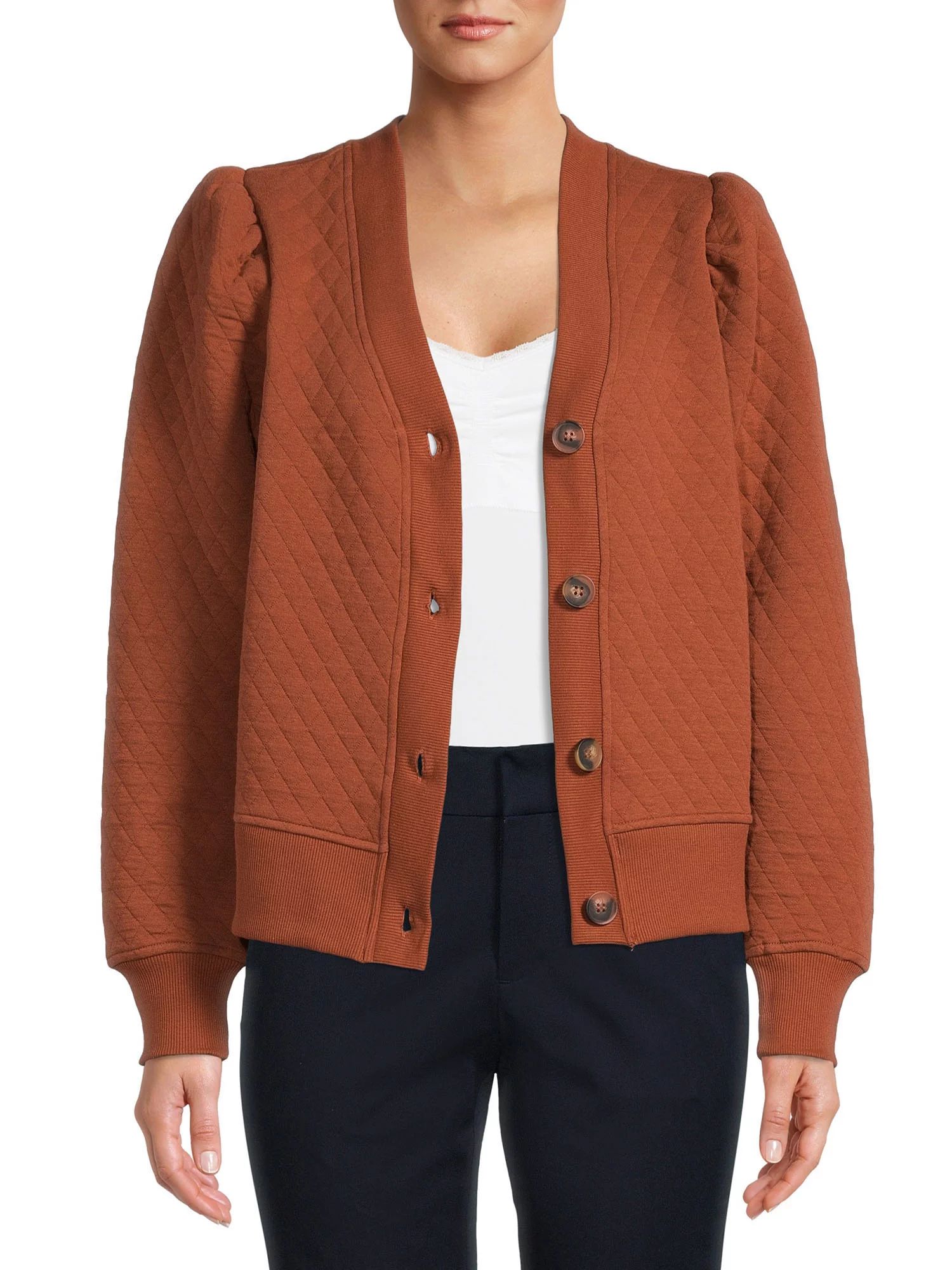 Time and Tru Women's Coordinating Quilted Puff Sleeve Top | Walmart (US)