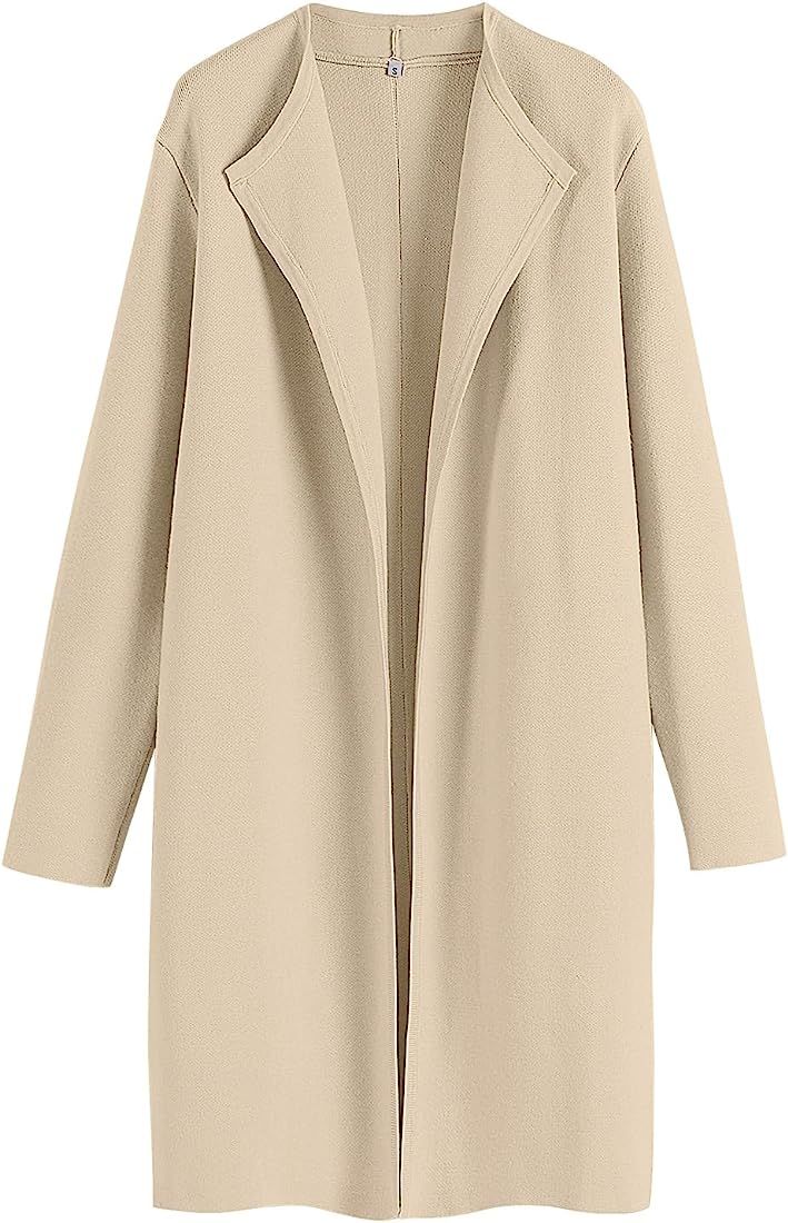Prinbara Women's 2023 Fall Long Cardigan Coat Long Sleeve Open Front Lapel Casual Knit Jacket Coa... | Amazon (US)