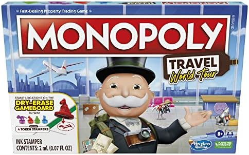 Monopoly World Tour Monopoly Board Game, with Token Stampers and Dry-Erase Gameboard, Board Games... | Amazon (US)