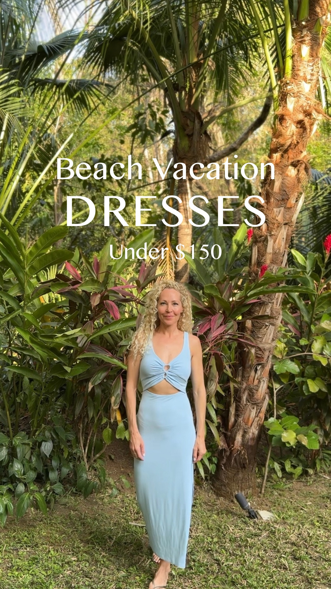 Beach Vacation Dresses Under $150. Love these soft, stretchy, lightweight, & flowy. Perfect going out dresses for warm tropical, humid, or desert weather, or a spring break or beach getaway. Love the cut-outs on these midi length dresses. Also love the simple gold thong flip flops. The blue LSpace runs slightly small. XS in all 3. Loved wearing these for dinners on the Alter Journeys yoga & wellness retreat I led in Costa Rica. Join for our next one! ✨

#LTKOver40 #LTKspring #LTKspringtrends