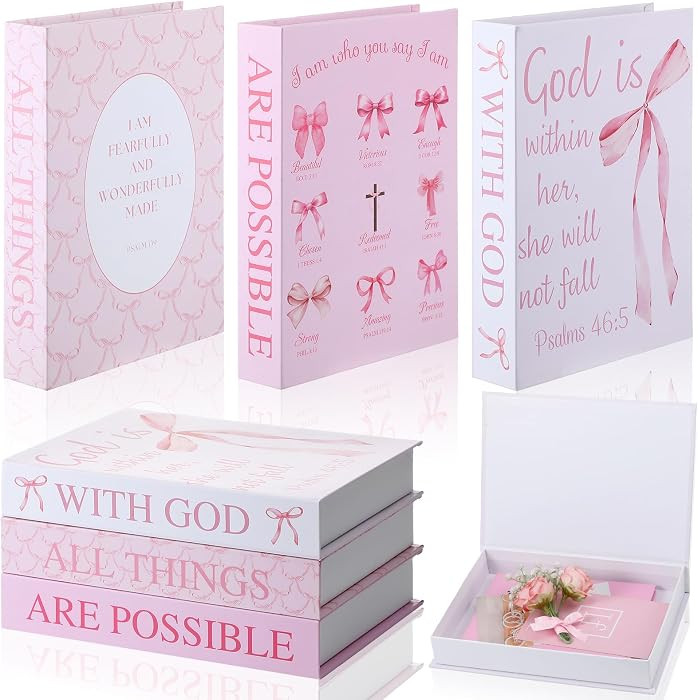 Beeveer 3 Pcs Pink Bow Decorative Books with Bible Verses for Coquette Room Decor Christian Prepp... | Amazon (US)