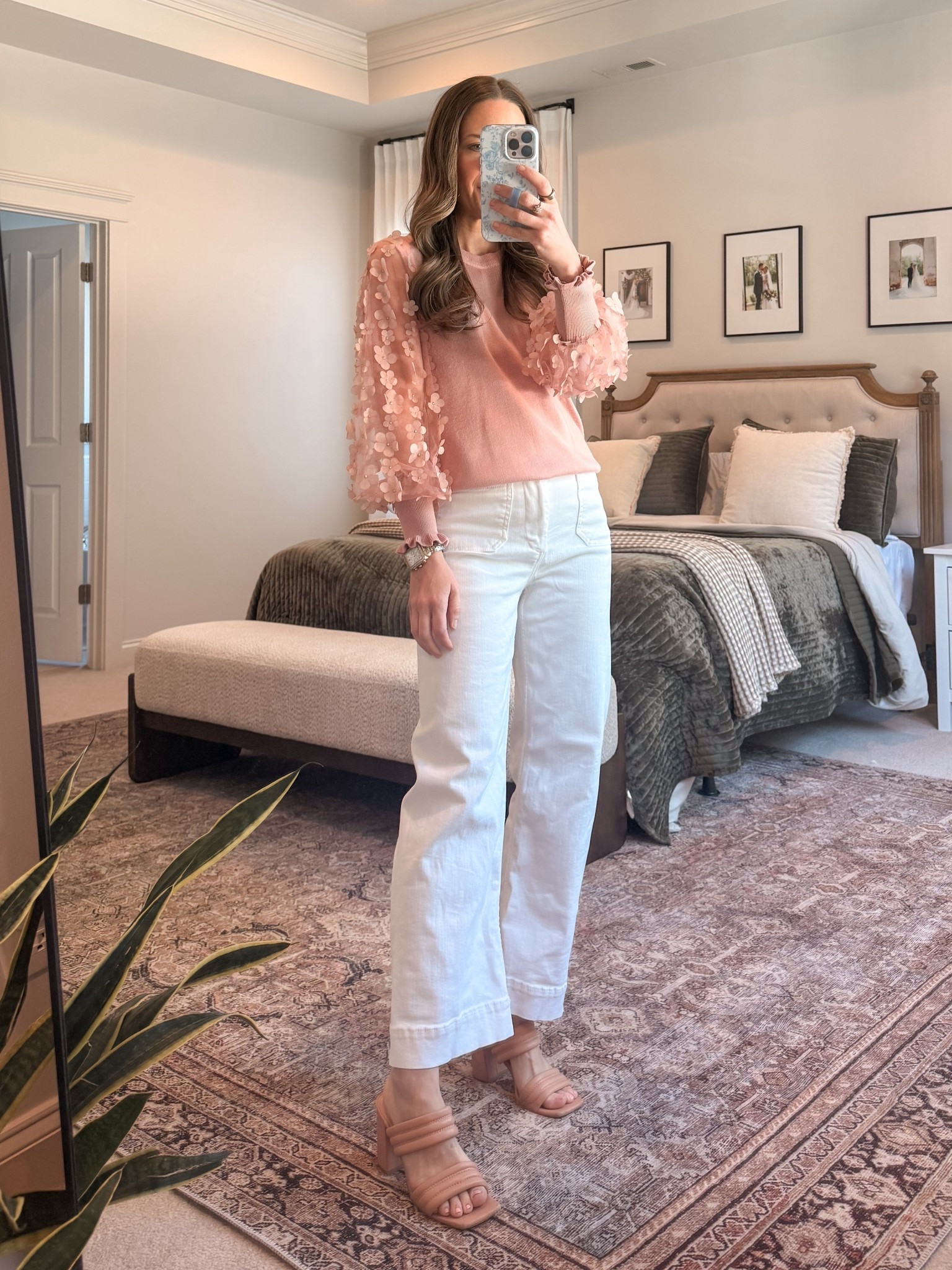 Sunday church outfit ⛪️

Soft statement sleeve top + white straight leg jeans + neutral heeled sandals.
Details:
• Chicwish statement sleeve top-S
• Anthropologie white jeans - 26
• Neutral block heel sandals -TTS

Perfect for:
• Church outfit women
• Sunday outfit idea
• White jeans outfit
• Feminine spring outfit
• Dressy casual mom outfit
• Spring brunch outfit

White denim instantly elevates any top and makes statement pieces feel balanced instead of overdone.

#LTKgrwm #LTKmomlife #LTKootd