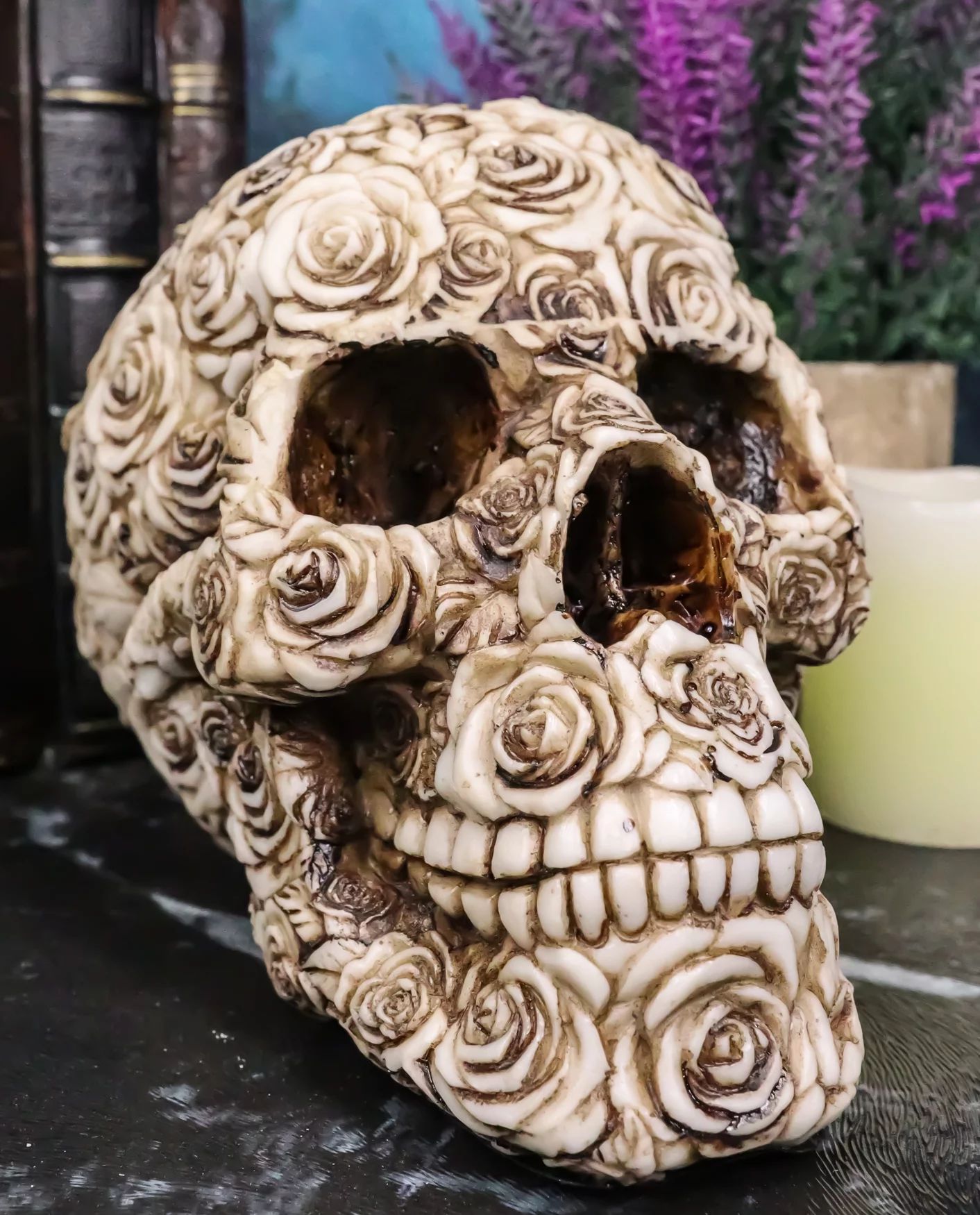 Ebros Tooled Ornate Floral Skull Figurine DOD Rose Sugar Skulls Statue 6.5"L - Walmart.com | Walmart (US)