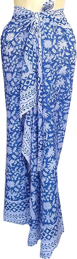 Rastogi Handicrafts 100% Cotton Hand Block Print Sarong Womens Swimsuit Wrap Cover Up Long (73" x... | Amazon (US)