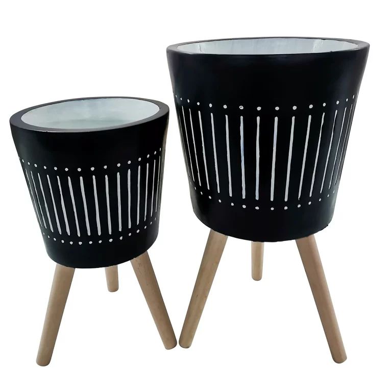 Sagebrook Home Set Of 2 10/12"  Planter With  Wood Legs, Navy , Round, Magnesia, Contemporary, 12... | Walmart (US)