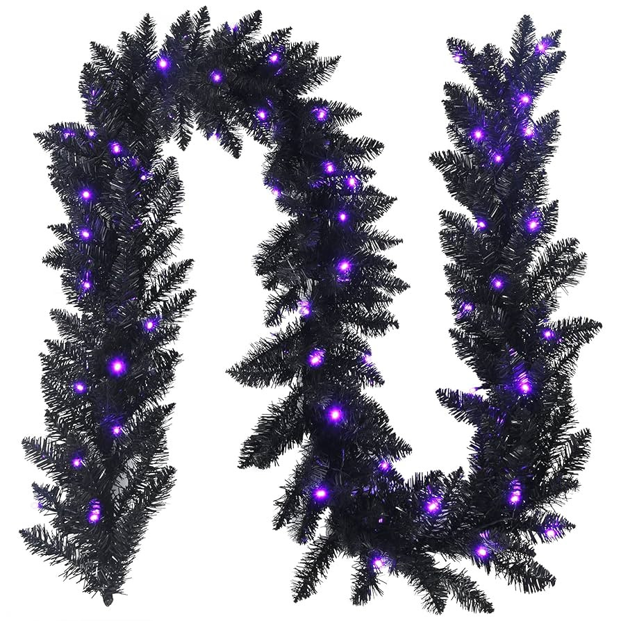 Goplus 9FT Black Christmas Garland with Lights, Pre-lit Artificial Battery Operated Halloween Gar... | Amazon (US)