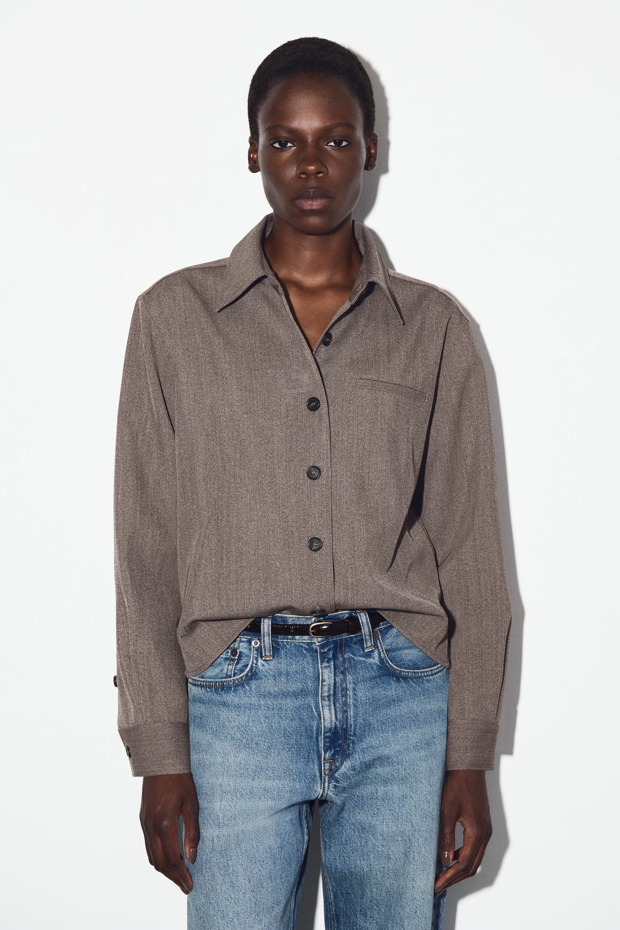 WOOL-BLEND SHIRT - BROWN MÉLANGE | COS US | COS (EU)