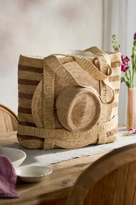Striped Raffia Travel Tote, Natural | Terrain