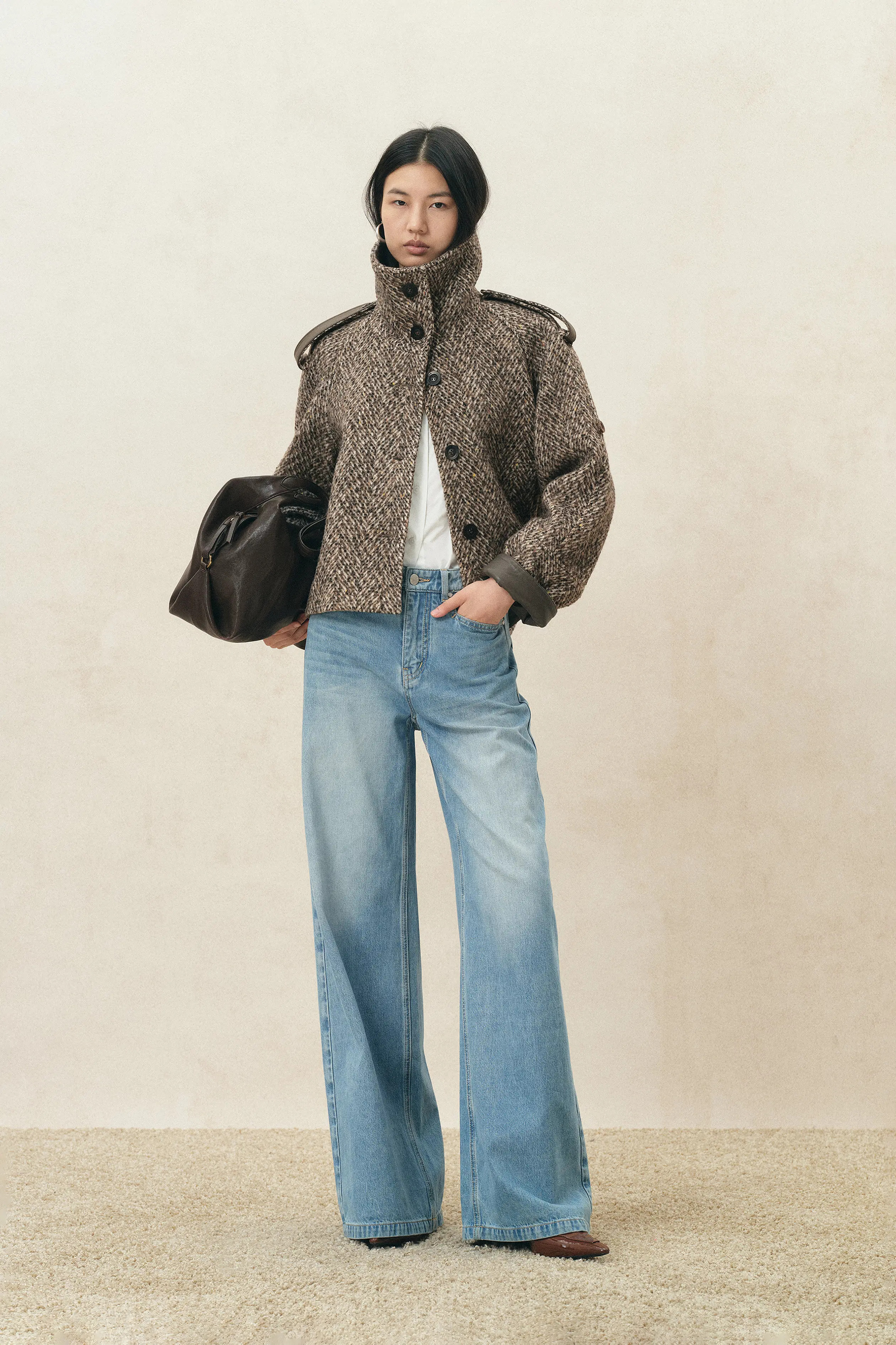 Willow Herringbone Cropped Coat in Wool Tweed | Fabrique