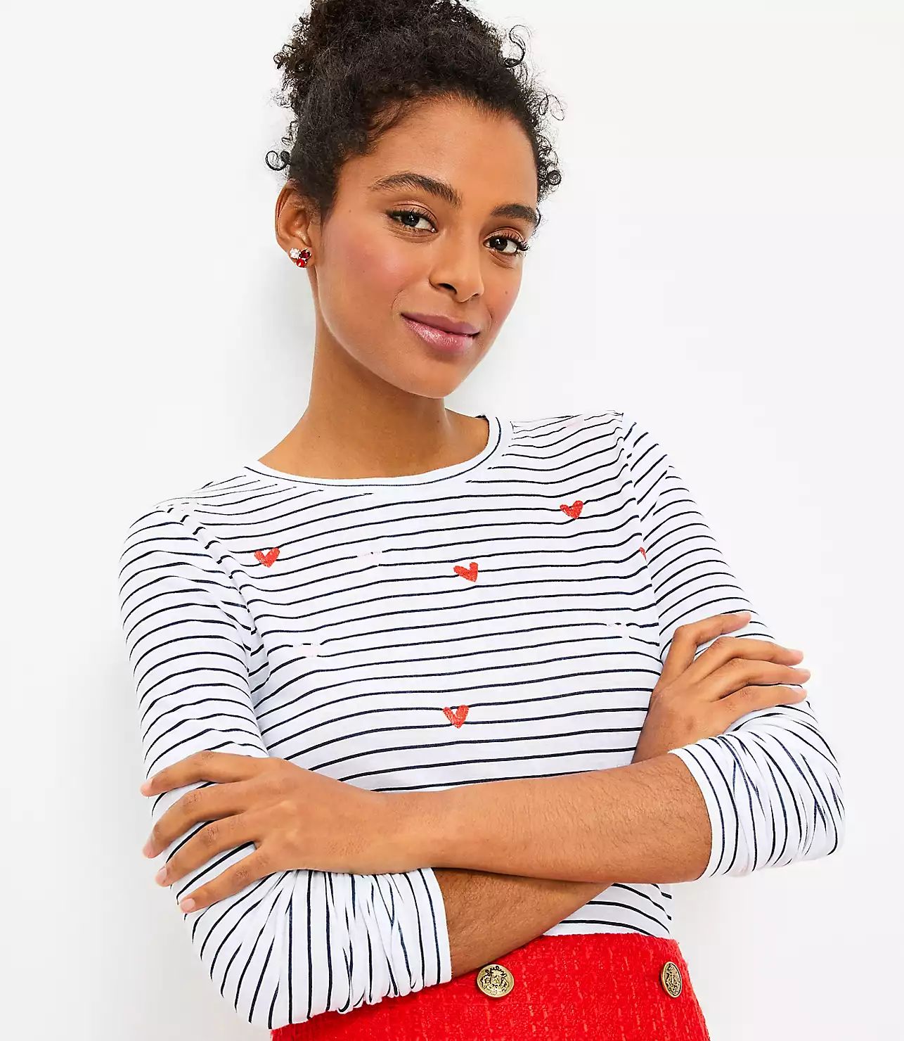 Heart Stripe Long Sleeve Everyday Crew Tee | LOFT