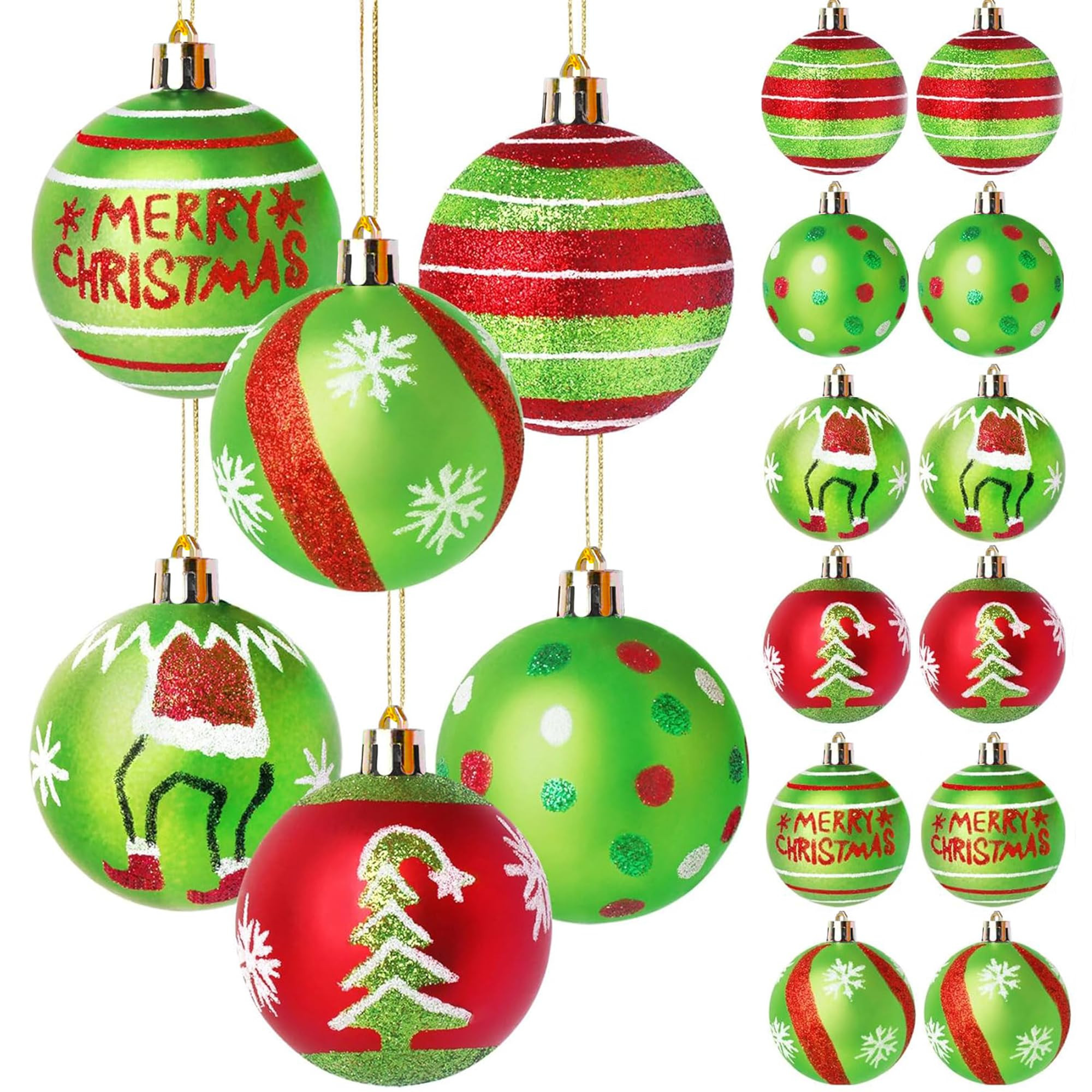 12 Pcs Christmas Balls Ornaments Grinch-Style 2.4" Shatterproof Glitter & Matte Christmas Tree De... | Amazon (US)