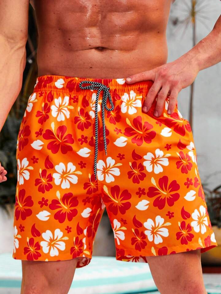 Manfinity Men Floral Print Drawstring Waist Swim Trunks | SHEIN