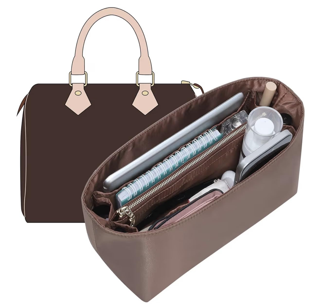LOUKAYCCI Purse Organizer Inserts for Speedy 30 Felt Purse Inserts HandBag and Tote bag Neverful Organizer Insert (EarthColor,Large | Amazon (US)