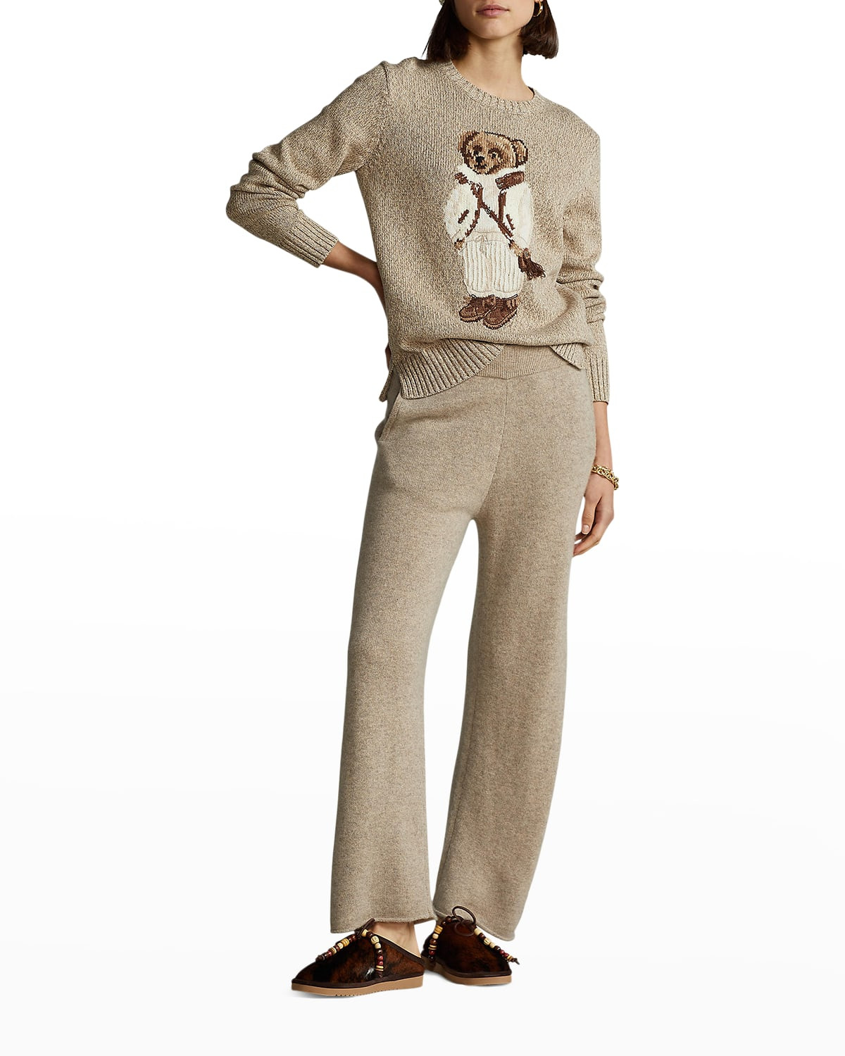 Shearling Polo Bear Crewneck Sweater | Neiman Marcus