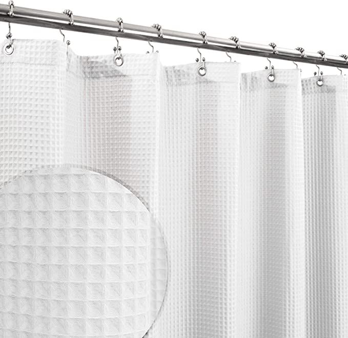 Fabric Shower Curtain Cotton Blend 96 Inch Extra Long, Honeycomb Waffle Weave, Hotel Luxury, Heav... | Amazon (US)