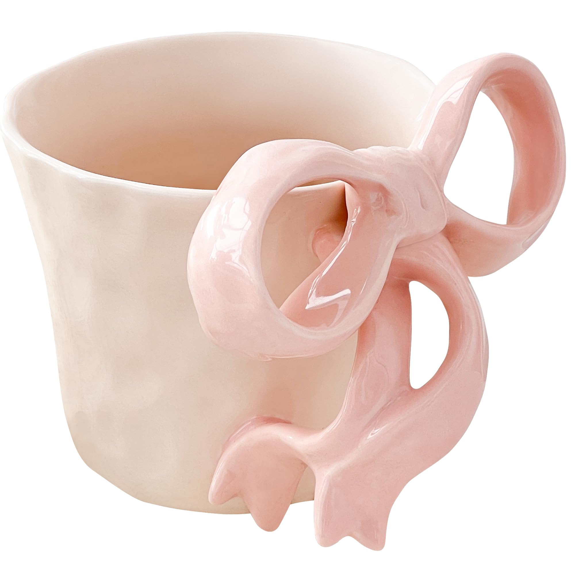 Ceramic Coffee Mug with Pink Bow Handle - Cute Girly Cup for 14oz/440ml, Handmade Kawaii Soup Mug... | Amazon (US)