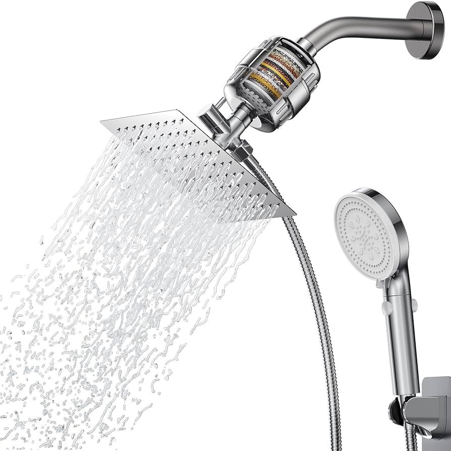 Filtered Shower Head 20 Stage Shower Filter 8″ Rain Shower Head with Handheld Showerhead Combo ... | Amazon (US)