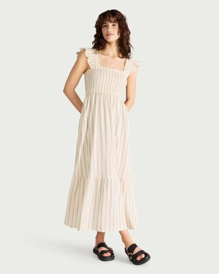 F&F Striped Smocked Maxi Dress in Cream | Tesco F&F