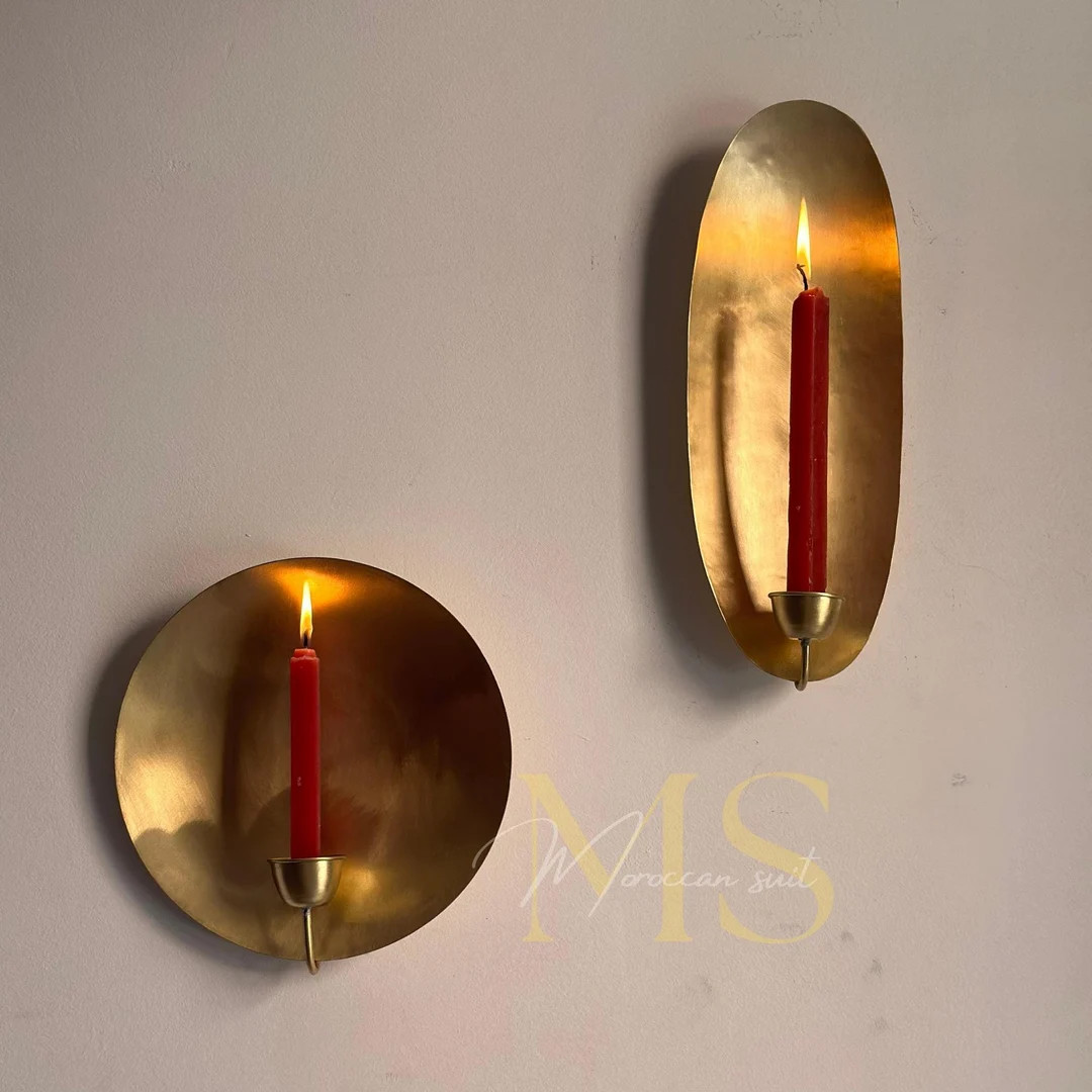 Moroccan Round, Oval Brass Gold Leaf Candle Holder Wall Light, Moroccan Brass Wall Light Modern D... | Etsy (US)