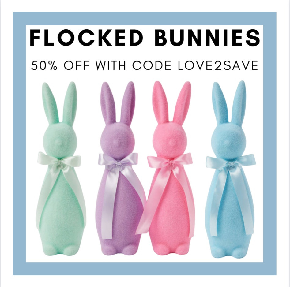Large flocked bunny rabbit for Easter is 50% off with code LOVE2SAVE making it $24

#LTKSeasonal #LTKsalealert #LTKhome