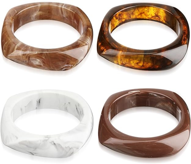 Colorful Square Acrylic Resin Bangle Bracelet Wide Geometric Irregular Wristbands Women | Amazon (US)