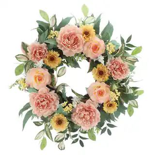 22" Soft Pink & Yellow Rose & Peony Spring Wreath by Ashland® | Michaels | Michaels Stores