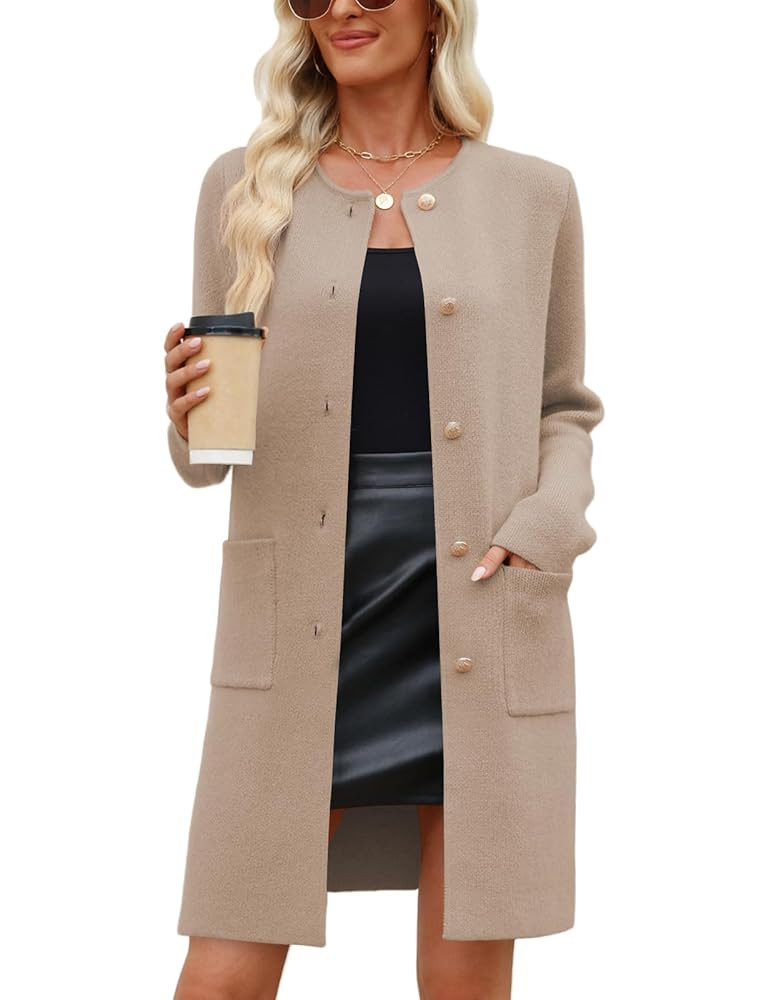 CiCiBird Women’s Fall Long Cardigan Sweater Crewneck Button Down Coat 2025 Coatigan Outerwear w... | Amazon (US)