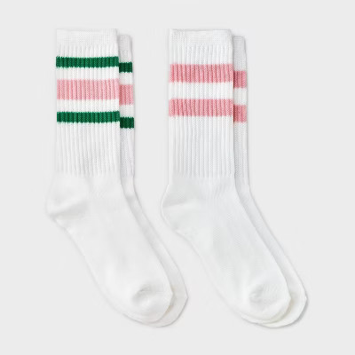 Girls' 2pk striped crew socks - art class™ Pink/Green M | Target