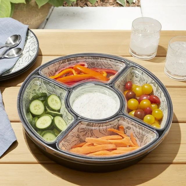 Better Homes & Garden Bamboo Melamine Chip and Dip Serving Tray, Botanical and Linen Print | Walmart (US)