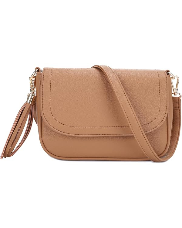 EVVE Small Crossbody Bags for Women Trendy Flap Saddle Purses with Tassel Vegan leather Shoulder ... | Amazon (US)